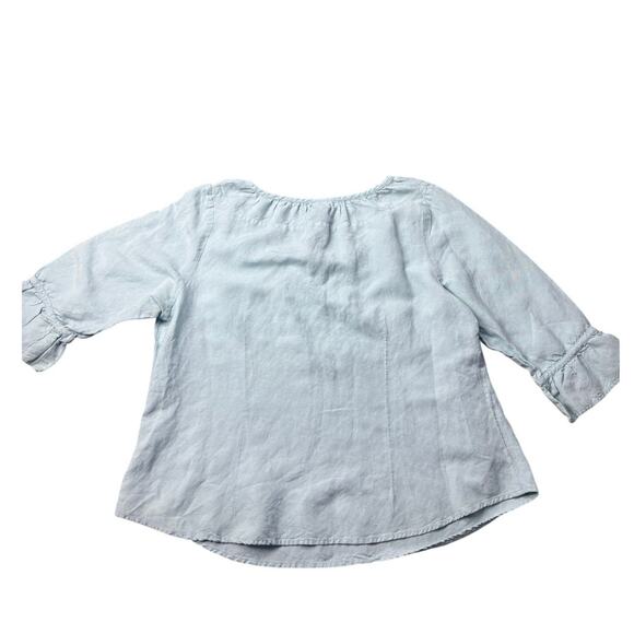 Lane Bryant Linen Rayon Peasant Blouse 14/16 Light Blue 3/4 Sleeve Boho - Picture 7 of 7